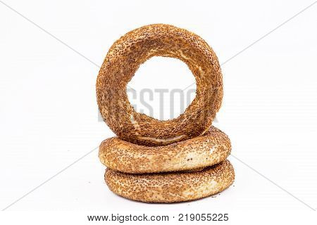 The Turkish bagel; gevrek simit on the white background