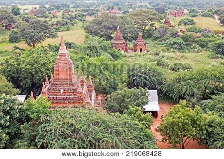 Ancient pagodes in the countryside from Bagan in Myanmar, Asia
