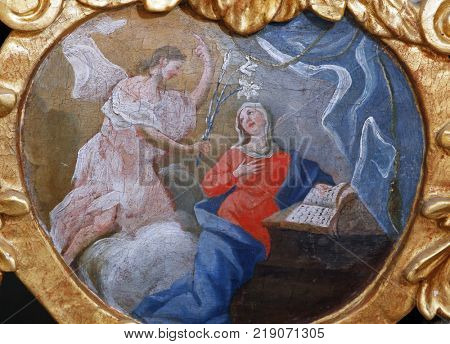 BELEC, CROATIA - NOVEMBER 17: The Annunciation of the virgin Mary, altarpiece in the Church of Our Lady of the Snow in Belec, Croatia on November 17, 2011.