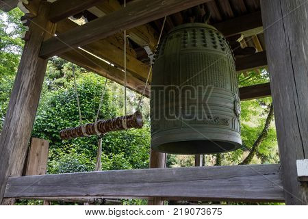 Kyoto, Japan - May 20, 2017: Temple bell at the Senko-ji, a 400-year-old temple in Otsuki, Yamanashi, Japan 