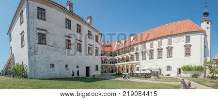 Ptuj / Slovenia - August 17, 2017: Castle in Ptuj next to the Drava river