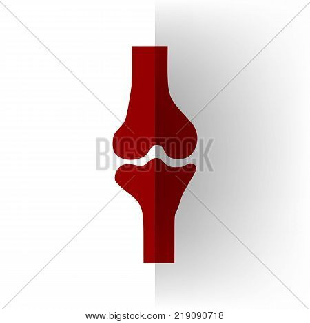 Knee joint sign. Vector. Bordo icon on white bending paper background.