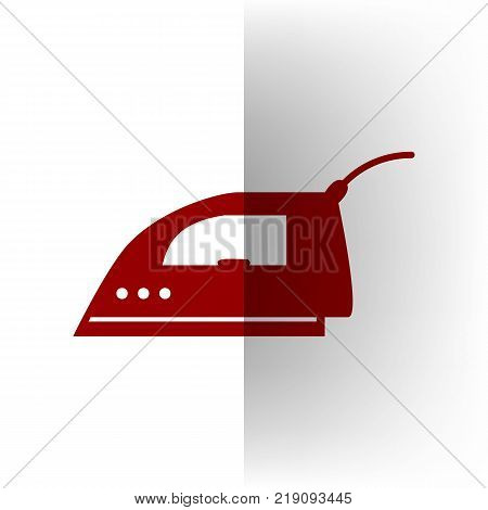 Smoothing Iron sign. Vector. Bordo icon on white bending paper background.