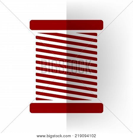 Thread sign illustration. Vector. Bordo icon on white bending paper background.