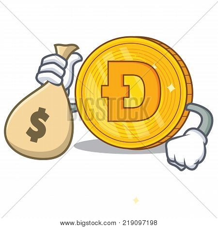 With money bag Dodgecoin character cartoon style vector illustration