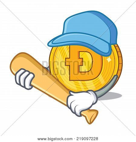 Playing baseball Dodgecoin character cartoon style vector illustration