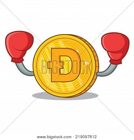 Boxing Dodgecoin character cartoon style vector illustration