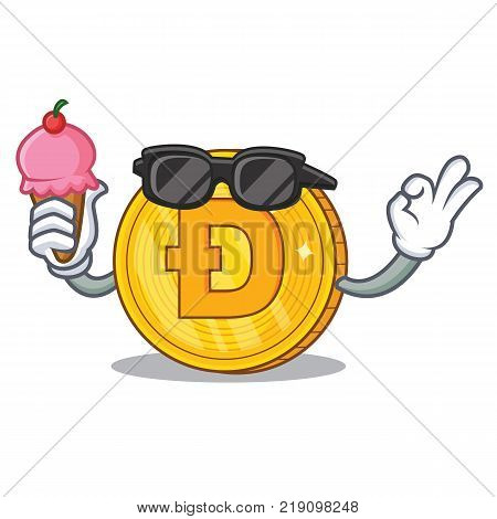 With ice cream Dodgecoin character cartoon style vector illustration