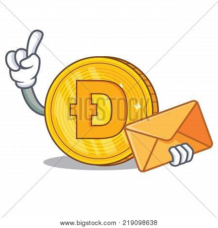 With envelope Dodgecoin character cartoon style vector illustration