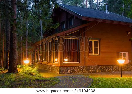 Country house (dacha) in late summer night