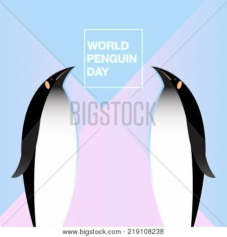 Two penguins on a pink-blue background. Vector illustration.