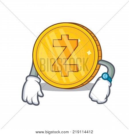 Waiting Zcash coin character cartoon vector illustration