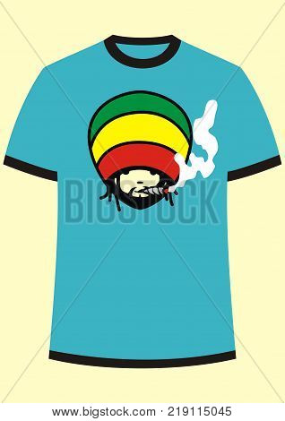 design blue man shirt with bob marley smoking picture hat brazil flag