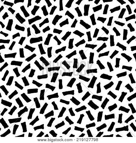 Irregular black sticks pattern. Seamless hand drawn graphic print. Chaotic vector illustration