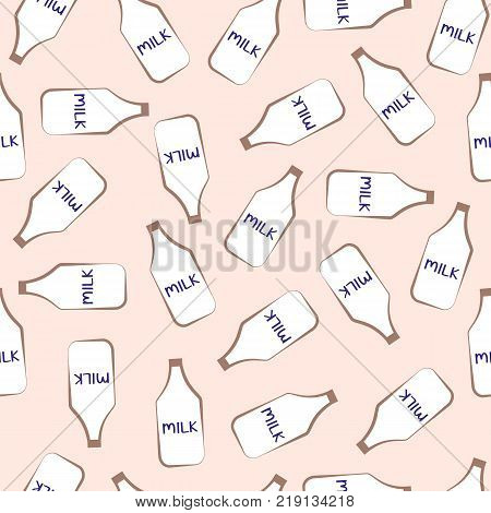 Seamless pattern bottle milk. Food background. Vector illustration.