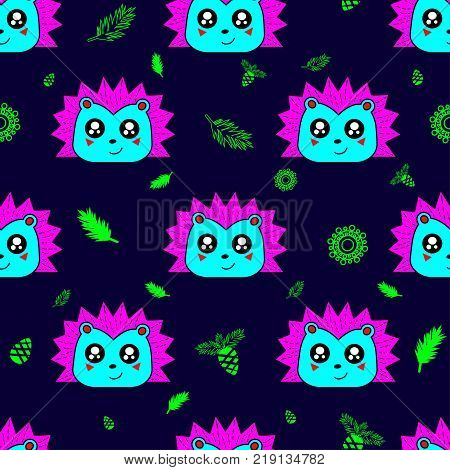 Cute Kids Hedgehog Pattern For Girls And Boys. Colorful Hedgehog On The Abstract Background Create A