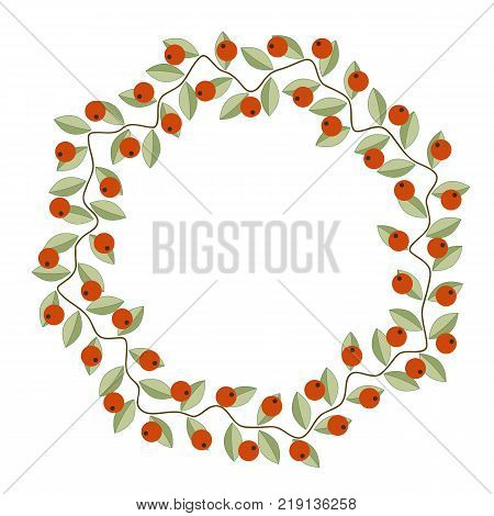 Decorative wreath ripe red berries green leaves