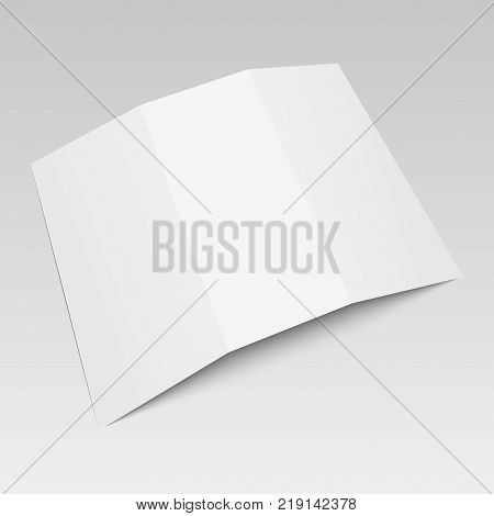 Blank three folded fold paper leaflet, flyer, broadsheet. Vector illustration.