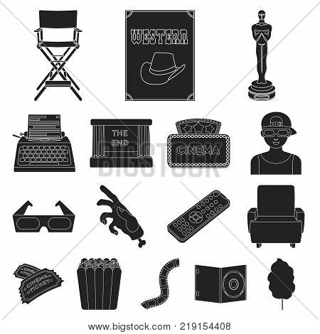 Films and cinema black icons in set collection for design.Movies and Attributes vector symbol stock  illustration.