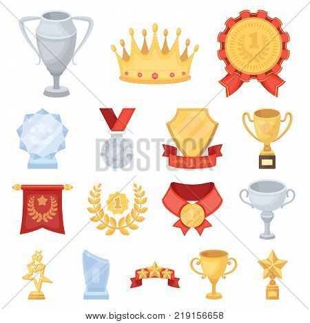 Awards and trophies cartoon icons in set collection for design.Reward and achievement vector symbol stock  illustration.