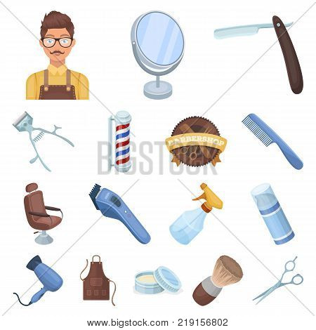 Barbershop and equipment cartoon icons in set collection for design. Haircut and shave vector symbol stock  illustration.
