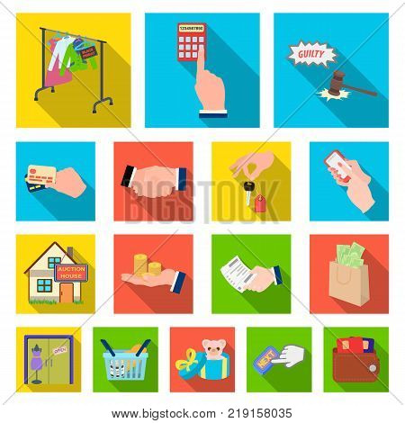 E-commerce and business flat icons in set collection for design. Buying and selling vector symbol stock illustration.
