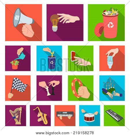 Manipulation by hands flat icons in set collection for design. Hand movement vector symbol stock illustration.