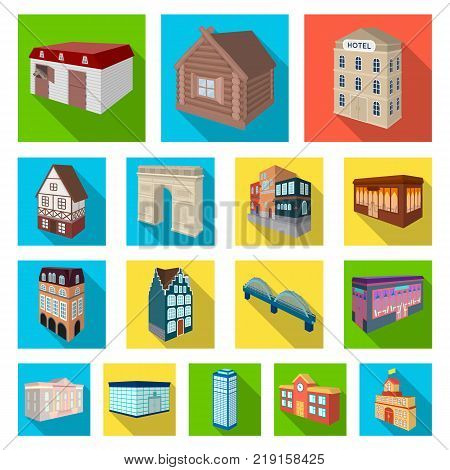 Building and architecture flat icons in set collection for design.The building and dwelling vector isometric symbol stock  illustration.