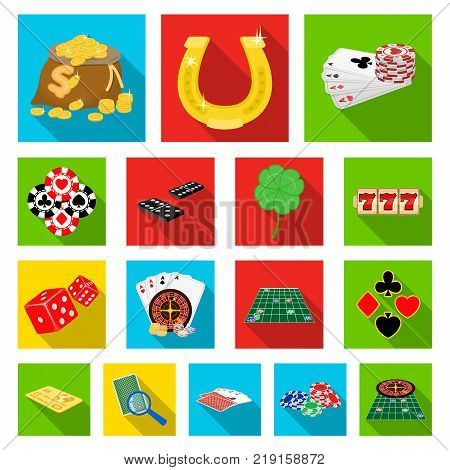 Casino and equipment flat icons in set collection for design. Gambling and money vector symbol stock  illustration.