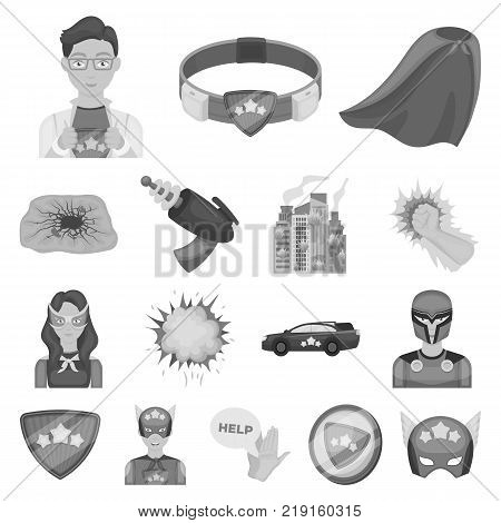 A fantastic superhero monochrome icons in set collection for design. Superhero's equipment vector symbol stock  illustration.
