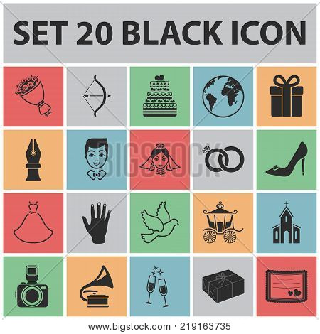 Wedding and Attributes black icons in set collection for design.Newlyweds and Accessories vector symbol stock  illustration.