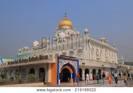 New Delhi India - October 26, 2017: Unidentified People Visit Gurudwara Bangla Sahib Temple In New D