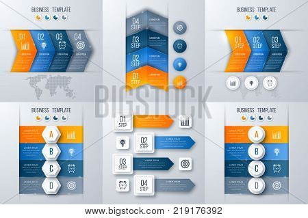 Set with infographics. Data and information visualization. Template. Stock vector. Dynamic infographics stylish geometric. element for design business invitations, gift cards, flyers and brochures