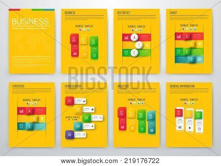 Set with infographics. Data and information visualization. Template. Stock vector. Dynamic infographics stylish geometric. element for design business invitations, gift cards, flyers and brochures