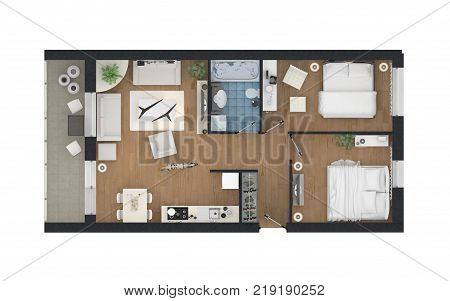 3d rendering of furnished home apartment plan
