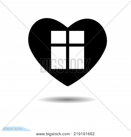 The heart icon. A symbol of love. Valentine s Day. Window. Flat style for graphic and web design logo. Black as coal. Frame. A lot of soot. Shadow.