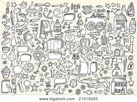 Mega doodle Skizze Abbildung Notebook Elementsatz Vektor Zeichnung