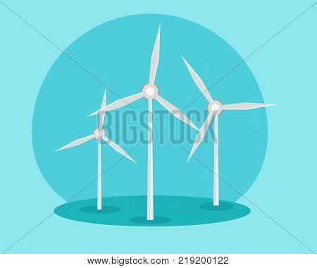 Windmills, ecology concept. Alternative sources of energy. Green energy. Vector illustration