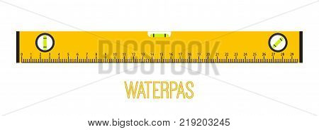 Waterpas, measurement instrument, measuring equipment. Made in cartoon flat style. Vector illustration
