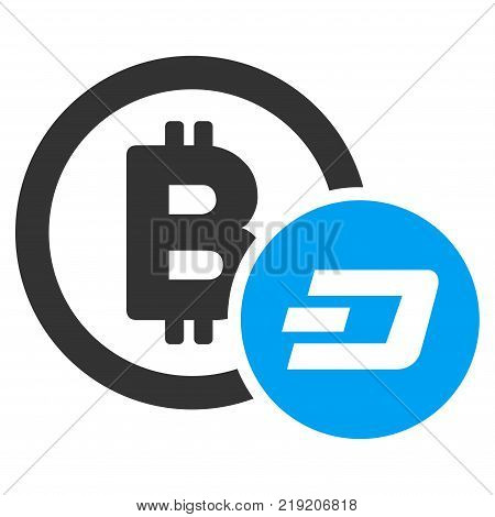 Bitcoin And Dash vector icon. Illustration style is a flat iconic bicolor blue and gray symbol on white background.