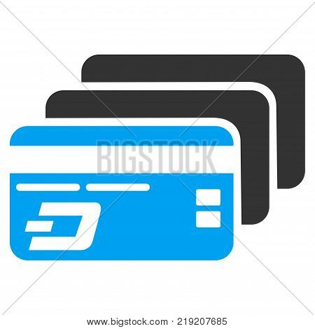 Dash Bank Cards vector pictograph. Illustration style is a flat iconic bicolor blue and gray symbol on white background.