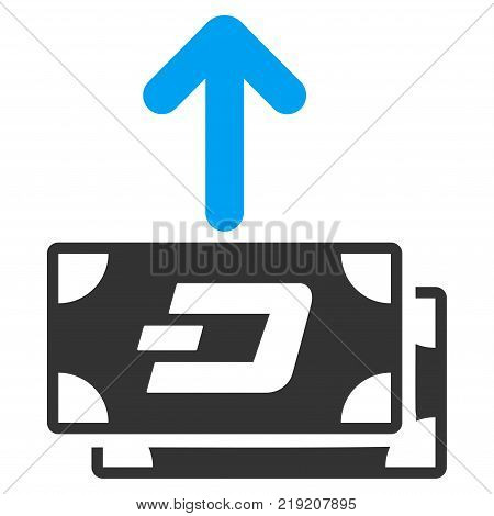 Dash Banknotes Pay Out vector icon. Illustration style is a flat iconic bicolor blue and gray symbol on white background.