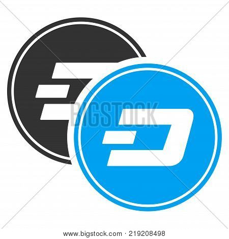 Dash Coins vector pictogram. Illustration style is a flat iconic bicolor blue and gray symbol on white background.