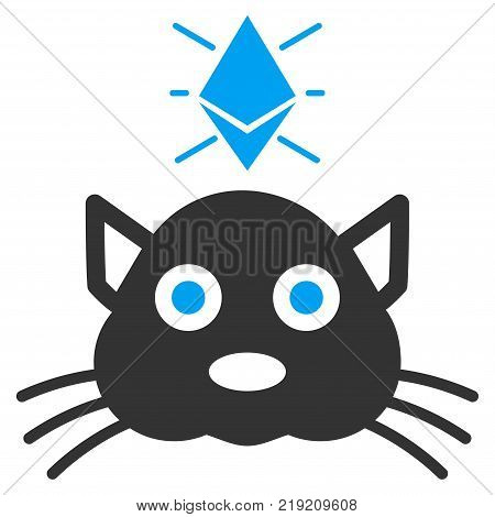 Ethereum Crypto Kitty vector icon. Illustration style is a flat iconic bicolor blue and gray symbol on white background.