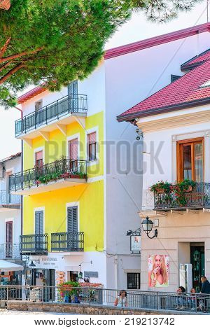 Agerola Italy - September 30 2017: People in the street in Agerola Amalfi coast Italy
