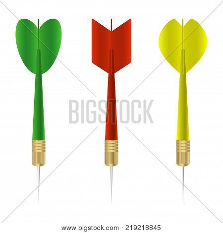 Dart set. Collection of colorful realistic darts. Vector illustration.