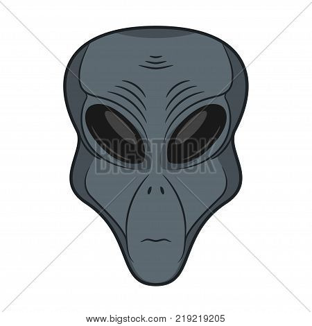 Alien face. Extraterrestrial head icon. Hand drawn humanoid. Concept of martian space invader. Vector illustration.