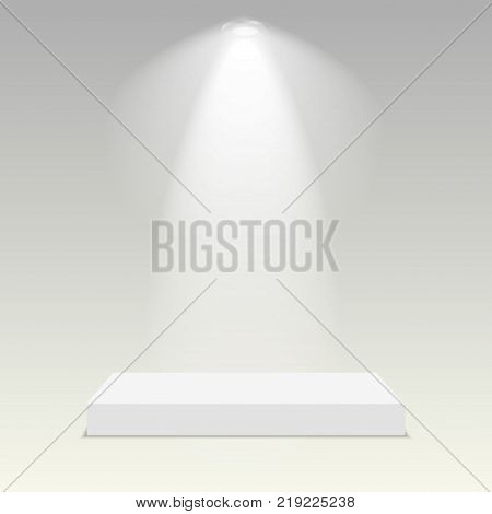 White podium. Pedestal. Platform. Spotlight. Vector illustration.