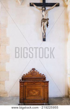 Kutna Hora, Czech Republic - Nivember, 24, 2017: interior of St. Barbara cathidral in Kutna Nova
