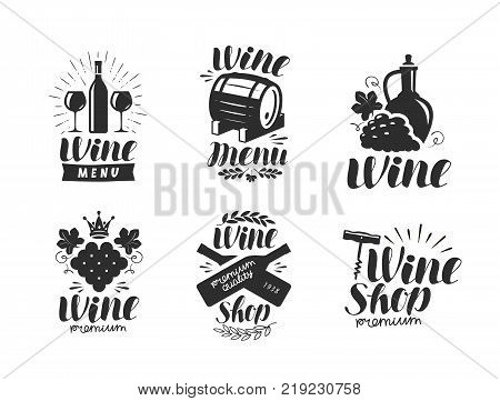 Wine logo or label. Winery, drink symbol. Typographic design vector illustration isolated on white background